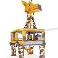 Yellow Cable Car Tower Structure Featuring Lifting Cabin And Metal Framework