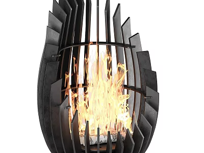 Contemporary Geometric Fireplace With Black Metal Frame And Burning Flames 3d model