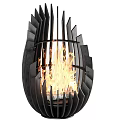 Contemporary Geometric Fireplace With Black Metal Frame And Burning Flames
