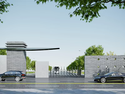 Modern Gate Park Factory Campus Gate Building 3d model