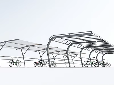 Row of Modern Bicycle Parking Canopies With Transparent Roof Structure 3d model