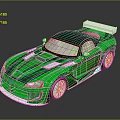 Green Sports Car With Aerodynamic Body And Racing Stripes Rear Spoiler And Alloy Wheels Design