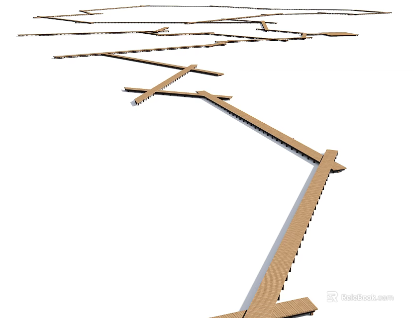 Modern Landscape Bridge With Interconnected Wooden Structures And Linear Design Elements 3d model 