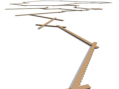 Modern Landscape Bridge With Interconnected Wooden Structures And Linear Design Elements 3d model