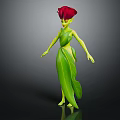 Green Plant Based Mythical Creature With Red Flower Headdress And Leafy Flowing Costume