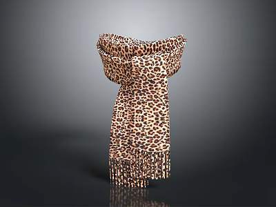 Elegant Leopard Print Scarf with Fringe Details and Modern Fashion Style 3d model