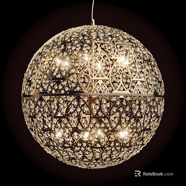 Beautifully Illuminated Spherical Chandelier With Intricate Metal Cutout And Crystal Accents 3d model 