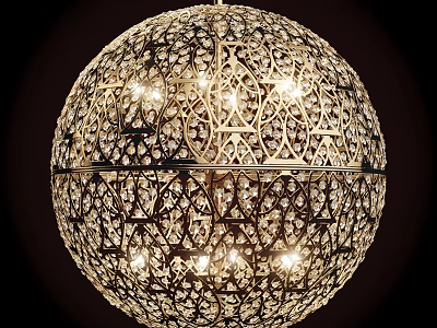 Beautifully Illuminated Spherical Chandelier With Intricate Metal Cutout And Crystal Accents 3d model