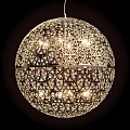 Beautifully Illuminated Spherical Chandelier With Intricate Metal Cutout And Crystal Accents