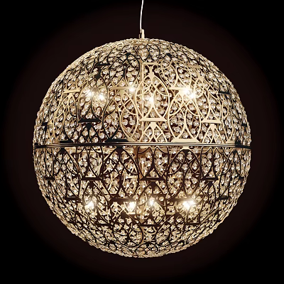 Beautifully Illuminated Spherical Chandelier With Intricate Metal Cutout And Crystal Accents 3d model
