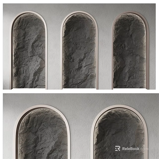 Arched Stone Texture Background Wall For Modern Interior With Light Frame 3d model 