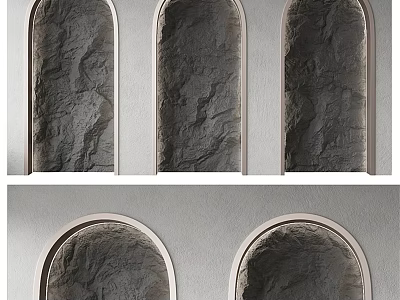 Arched Stone Texture Background Wall For Modern Interior With Light Frame 3d model