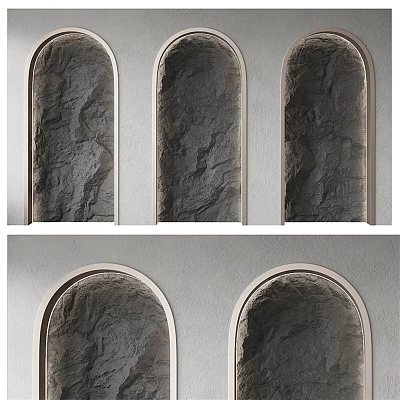 Arched Stone Texture Background Wall For Modern Interior With Light Frame 3d model
