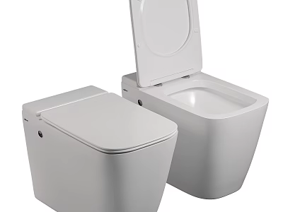 Two Modern White Toilets With Closed And Open Lids Sleek Design For Contemporary Bathroom 3d model