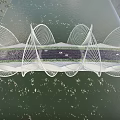 Modern White Wavy Net like Structure Landscape Bridge Spanning Water With Pedestrian Walkway