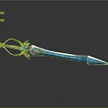 Ornate Decorative Sword With Blue Blade And Golden Accents Shiny Gemstone Embellishments On Handle