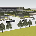 Modern Commercial Complex Layout With Surrounding Roads Green Spaces And Parking Areas