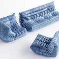 Modern Blue Multi Person Sofa With Pleated Fabric And Matching Chairs