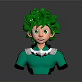 Vibrant Green Haired Cartoon Character Bust With Green Eyes And White Collar