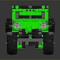Green Off-Road Vehicle Model With Detailed Structure Made Using Building Blocks And Large Tires