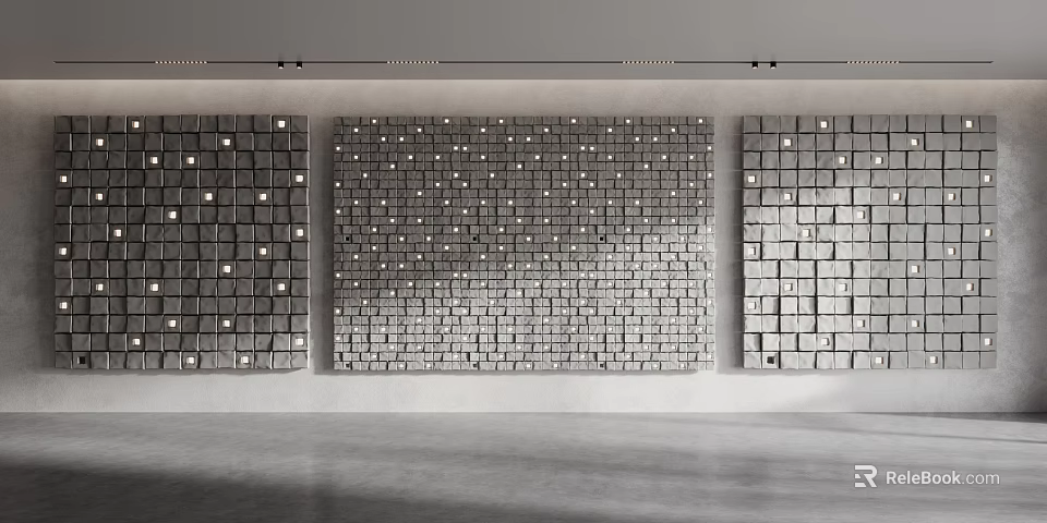Three Panel Geometric Cube Wall Decorations With LED Illuminated Modern Design 3d model