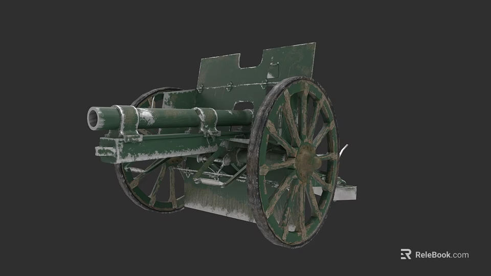 Vintage Green Military Cannon With Large Wheels And Old Historical Design 3d model 
