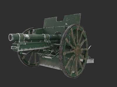 Vintage Green Military Cannon With Large Wheels And Old Historical Design 3d model