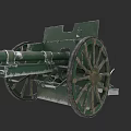 Vintage Green Military Cannon With Large Wheels And Old Historical Design