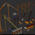 Industrial Equipment at Construction Site with Tower Cranes Mobile Cranes and Truck