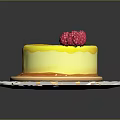 Delicious Cake With Yellow Glaze Fresh Raspberries And Kiwi Seeds On White Plate