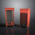Red Household Items With Glass Door Cabinet And Grid Front Panel Appliance