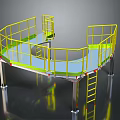 Industrial Metal Platform Structure With Yellow Railings Green Platform Curved Design And Ladder