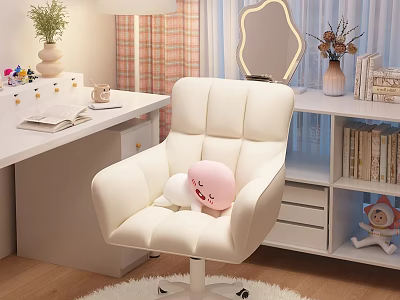 White Cozy Leisure Chair With Cute Plush Toys In Home Office Corner 3d model