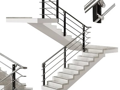 Modern Interior Staircase Design With Stainless Steel Railings And Concrete Steps 3d model