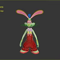 Cartoon Rabbit Character With Pink Ears Red Overalls Yellow Gloves And Blue Bow Tie