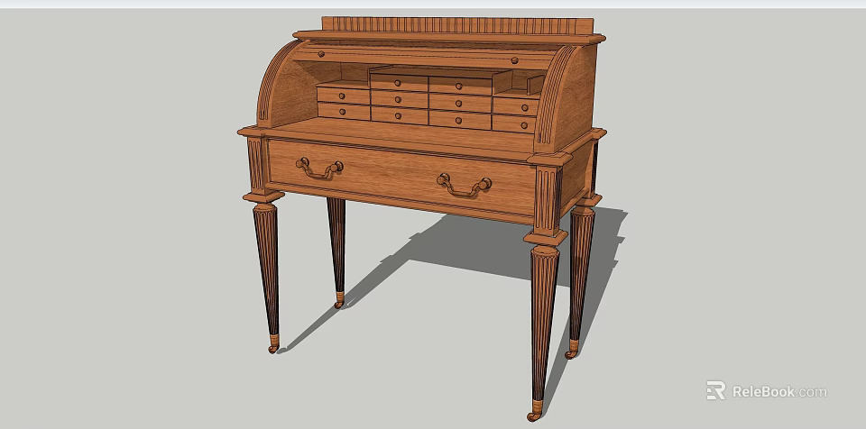Traditional Wooden Vanity Table With Carved Legs And Multiple Storage Drawers 3d model 