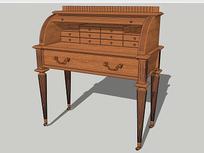 Traditional Wooden Vanity Table With Carved Legs And Multiple Storage Drawers 3d model