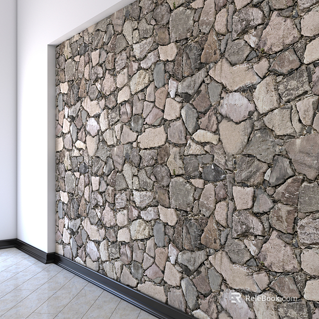 Natural Stone Interior Wall With Irregular Gray Beige Rocks And Textured Design 3d model 