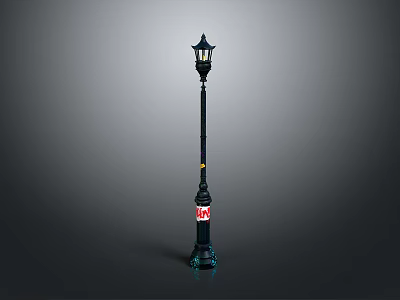 Classic Black Street Lamp With Decorative Base And Red 40 Label 3d model