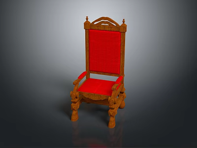 Classic Wooden Frame Leisure Chair With Red Cushion High Backrest And Carved Armrests 3d model