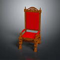 Classic Wooden Frame Leisure Chair With Red Cushion High Backrest And Carved Armrests
