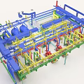 Industrial Equipment Facility Layout With Colorful Piping Systems And Components