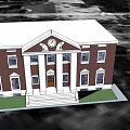 Classic Red Brick Office Building With White Columns Clock On Pediment And Front Steps