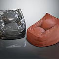 Two Stylish Bean Bag Chairs Black and Brown Leather Shiny on Sleek Gray Surface