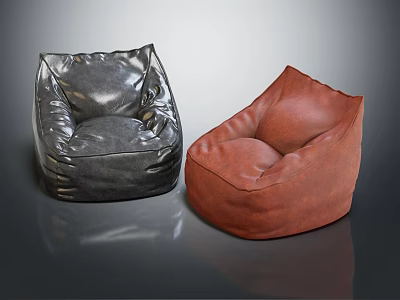 Two Stylish Bean Bag Chairs Black and Brown Leather Shiny on Sleek Gray Surface 3d model