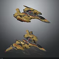 Yellow and Red Sci Fi Spaceship Design for Cosmic Aerospace Exploration 3d model