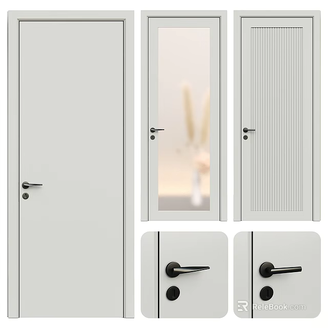 Modern Swing Doors With Glass Panel Vertical Slats And Stylish Handles Design 3d model 