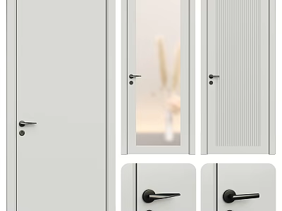 Modern Swing Doors With Glass Panel Vertical Slats And Stylish Handles Design 3d model