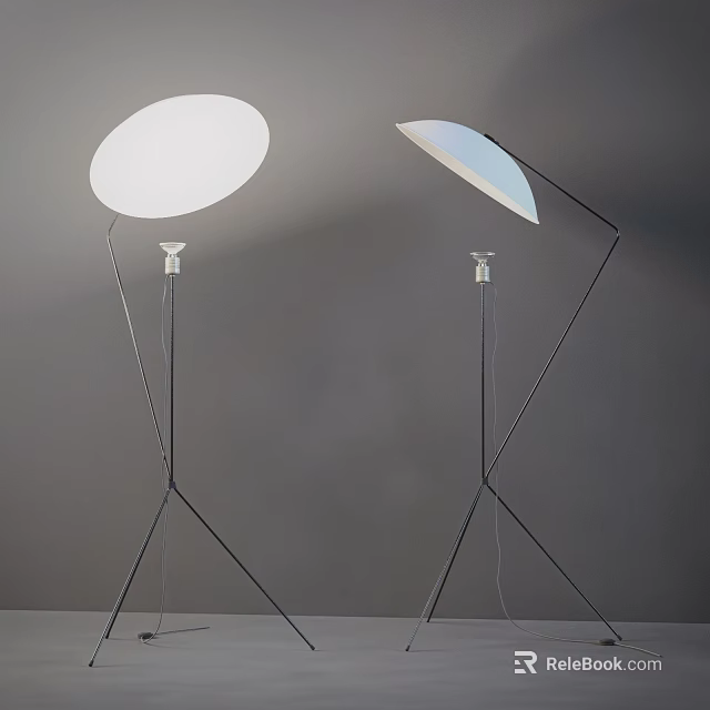 Two Modern Floor Lamps With Circular Shades And Sleek Metal Stands 3d model 