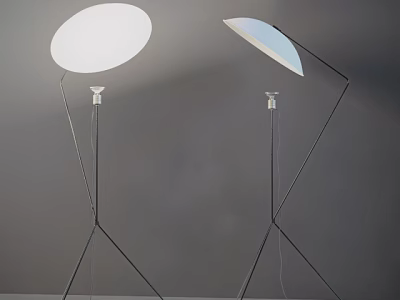Two Modern Floor Lamps With Circular Shades And Sleek Metal Stands 3d model